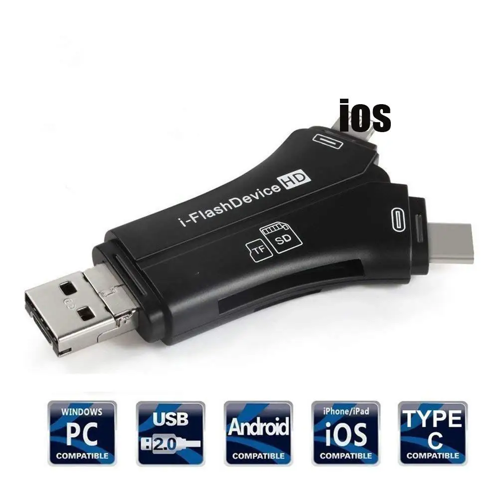 Lector de tarjetas multiinterfaz USB2.0 + Micro + tipo c + Lightning 4 en 1 para tarjeta SD/TF para teléfono Android iPad I-flash device - imagen 2