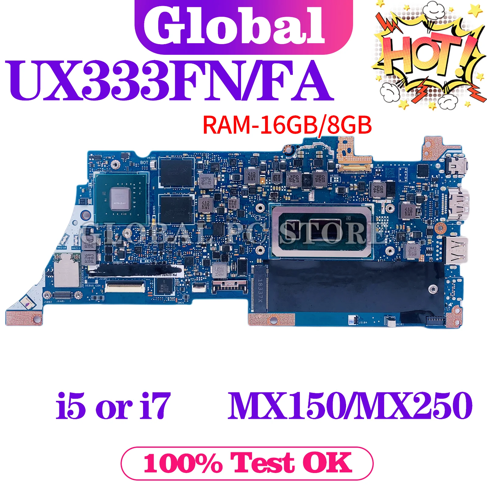 KEFU-placa base UX333FN para ordenador portátil, placa base para ASUS UX333FA BX333FA BX333FN RX333FA RX333FN, I5 I7 8th Gen MX150/MX250/UMA