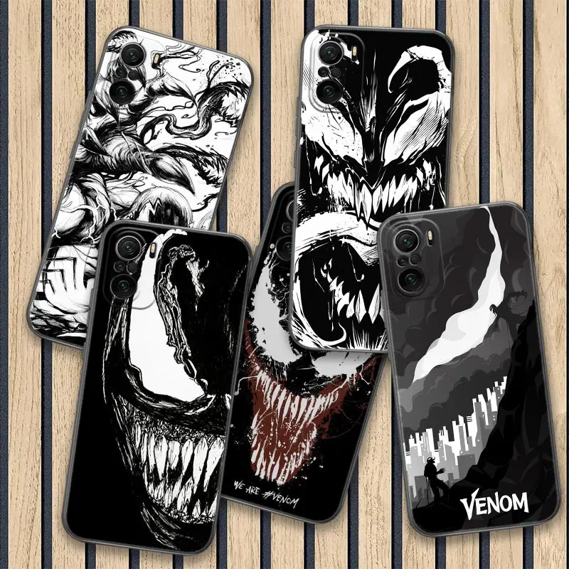 Marvel Venom Black Art Poco F6 Pro Fundas para Xiaomi Poco X3 NFC X6 X4 X5 Pro M4 M5 M6 F3 F4 F5 14 13T Pro funda trasera para teléfono