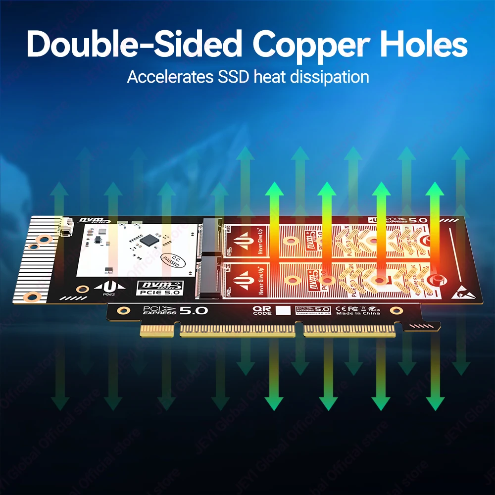 JEYI admite adaptador RAID PCIe 5,0 a Dual M.2 NVMe (256 Gbps) - Tarjeta compatible con ranura X8/X16 para SSD 2280/2260/2242/2230 - imagen 5