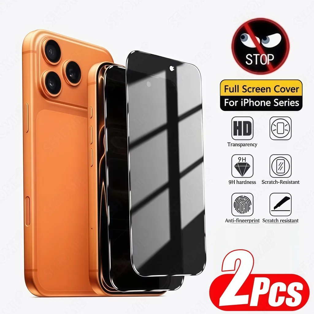 Protector de pantalla antiespía para iPhone 11, 12, 13, 14, 15, 16, 17 Pro Max, 14, 15, 16 Plus, 16e 17, película de privacidad de vidrio templado con aire, 2 uds.