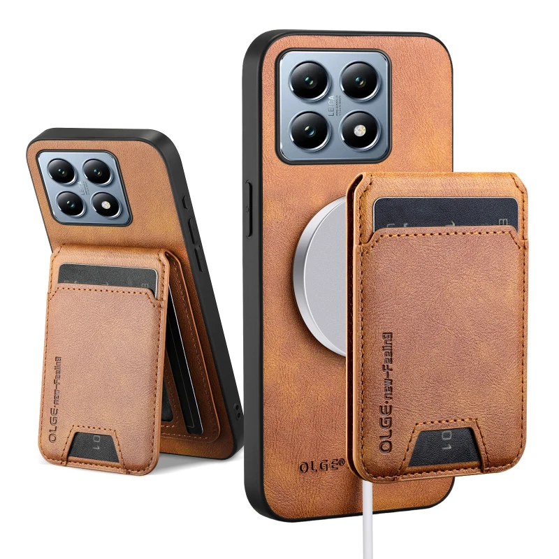 Para Magsafe cartera magnética ranura para tarjetas funda de teléfono de cuero de Color sólido para Xiaomi 15 Pro 13 11 12 14 11T 12T 13T 14T Pro - imagen 3