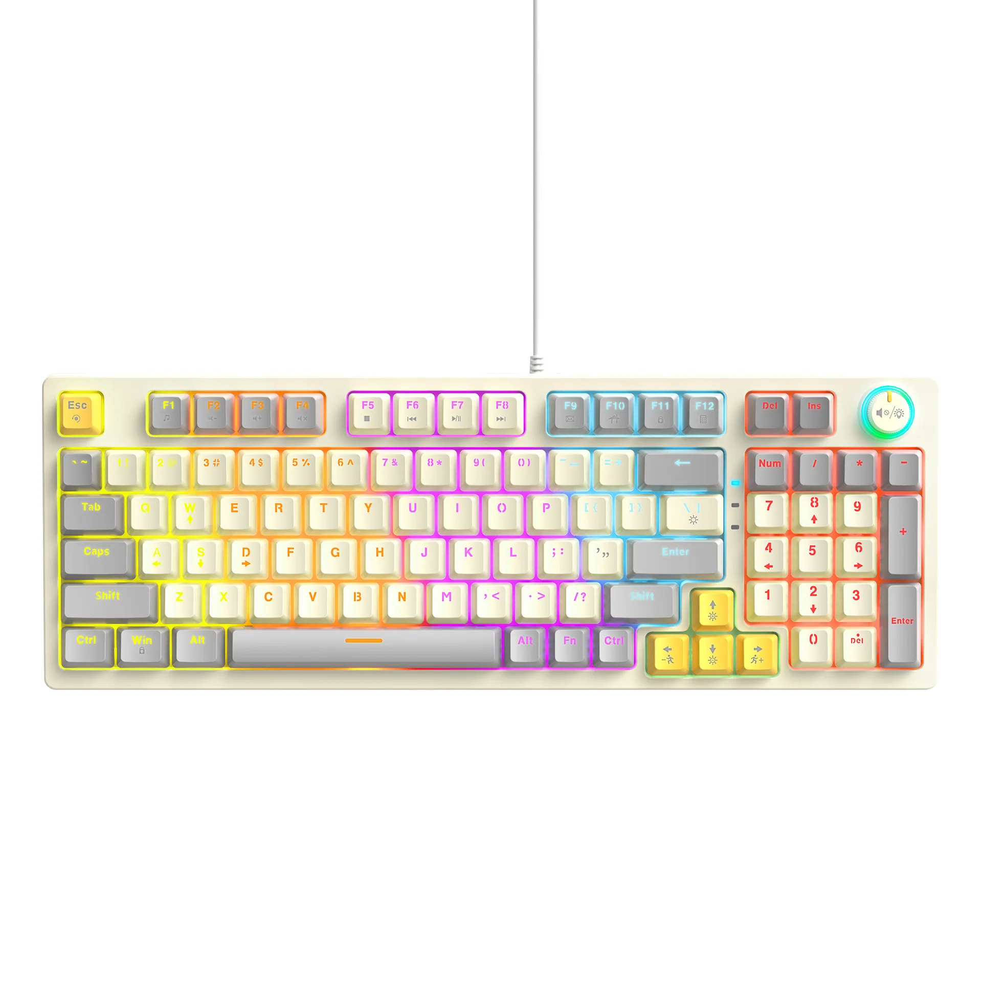 Teclado mecánico con perilla de eje azul, Teclado mecánico personalizado de doble Color para juegos, deportes electrónicos, Teclado mecánico con cable Retro RGB - imagen 2