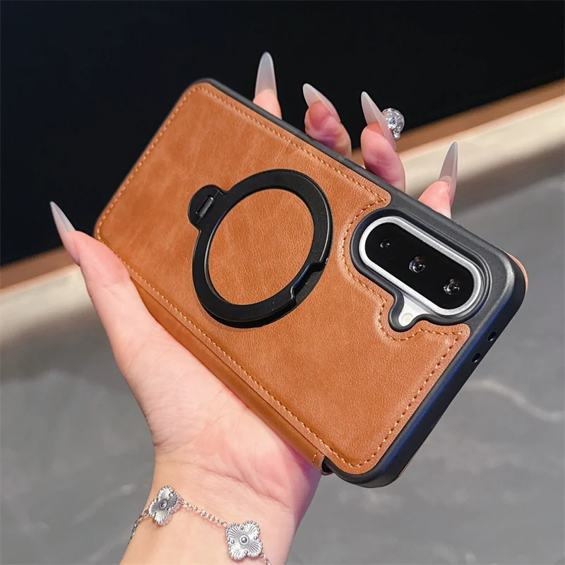 Funda con tapa tipo billetera de cuero PU para Samsung Galaxy A56 A36 A26 A16 A55 A35 A15 A17, funda con soporte de anillo giratorio Magsafe 360 magnético - imagen 2