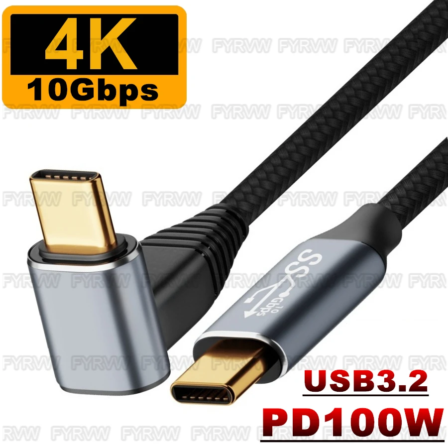 Cable de codo USB 3,2 Gen2 Thunderbolt, Cable de codo de 10Gbps tipo C SSD de 10Gbps, 5A, 100W, carga rápida para Nintendo Steam Deck, Cable de 90 grados