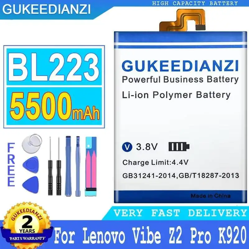 Batería de teléfono móvil, repuesto confiable y respetuoso con el medio ambiente BL223 para Lenovo Vibe Z2 Pro K920 5500Mah