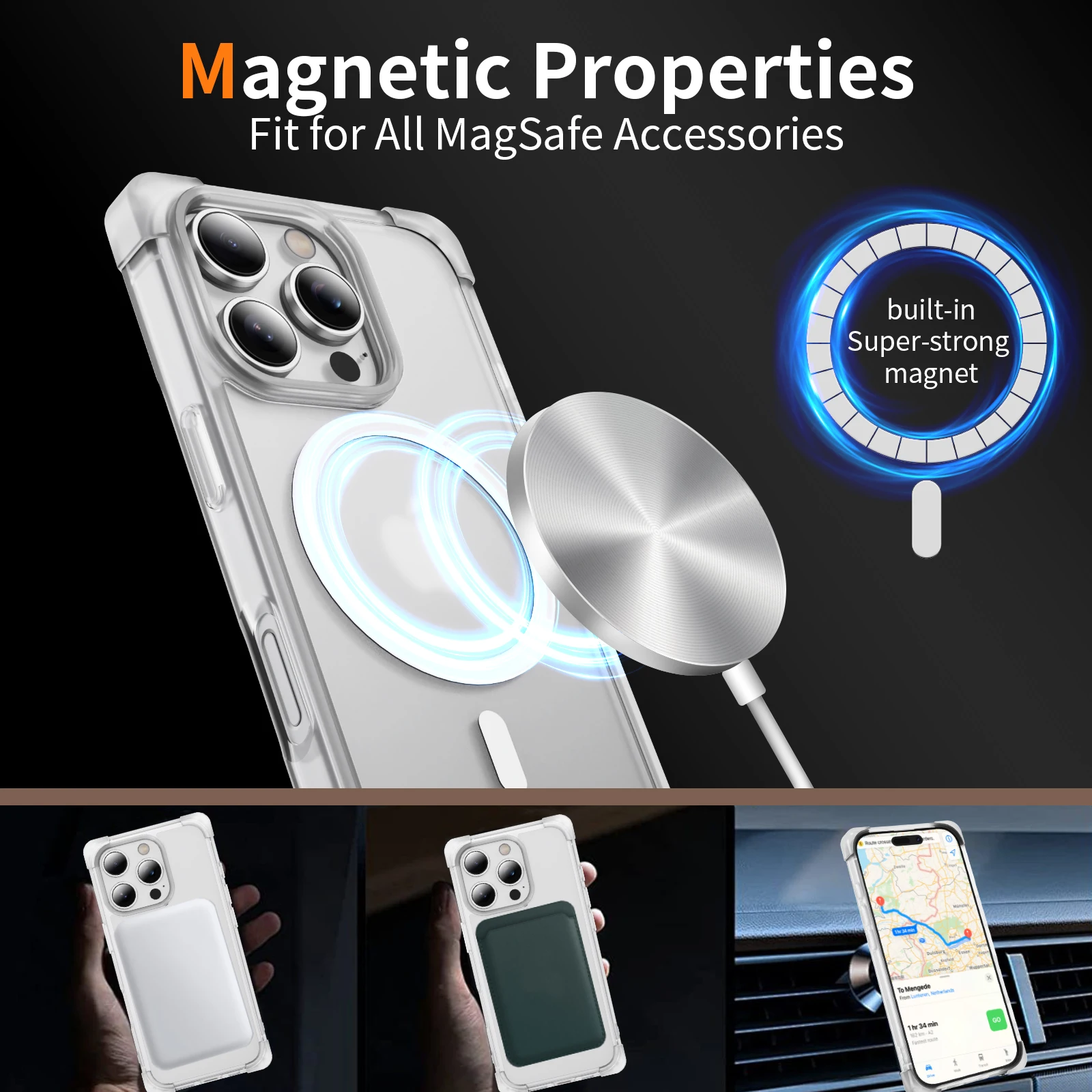 Para Magsafe armadura de carga inalámbrica funda mate para iPhone 16 15 14 13 12 11 Pro Max Plus cubierta acrílica dura transparente a prueba de golpes - imagen 3