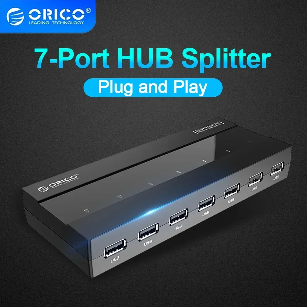 ORICO USB HUB Splitter 7 puertos USB 2.0 HUB Hub OTG Adaptador con fuente de alimentación externa Adecuado para computadoras portátiles de PC de escritorio