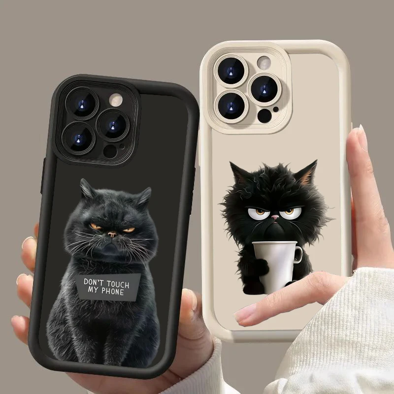 Funda de teléfono suave de silicona con bonito gato negro para iPhone 17 Pro Max 16 Pro 15 14 13 12 11 17 Air 16E XS Max X XR 7 8 Plus SE2