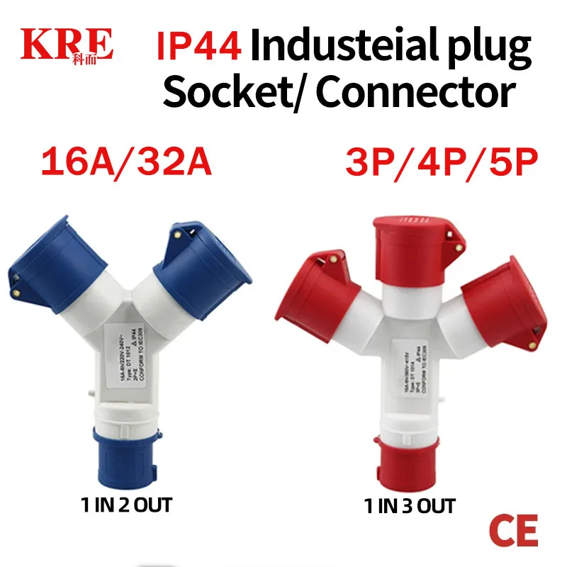 KRE IP44 enchufe Industrial impermeable enchufe tipo Y de tres vías 16A 32A 3 4 5 pines cableado y conector eléctrico trifásico 1013