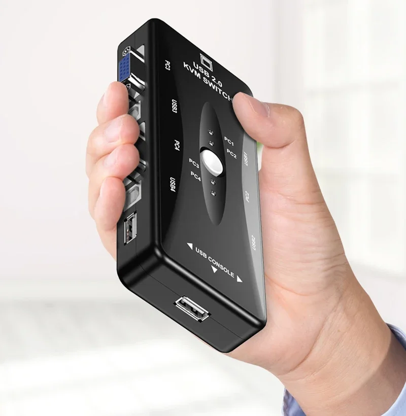 Conmutador KVM USB 2,0, conmutador KVM VGA de 4 puertos, adaptador de conector VGA para 4 ordenadores, ordenador portátil, PC, compartir un conjunto de Monitor de teclado y ratón - imagen 5