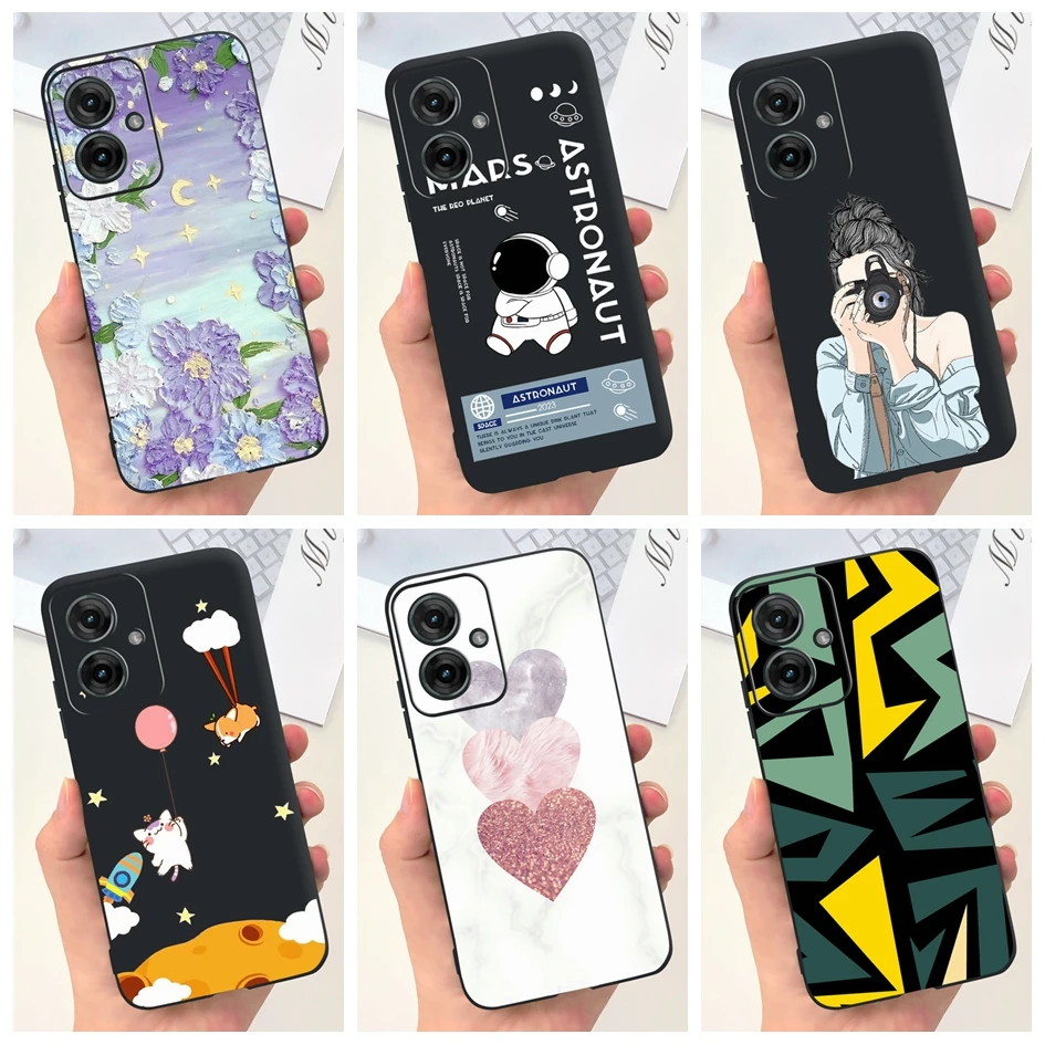 Funda de 6,49 "para Motorola Moto G55, funda Popular para chicas con dibujos de astronauta, fundas de teléfono de silicona negra suave para Moto G55 5G G 55