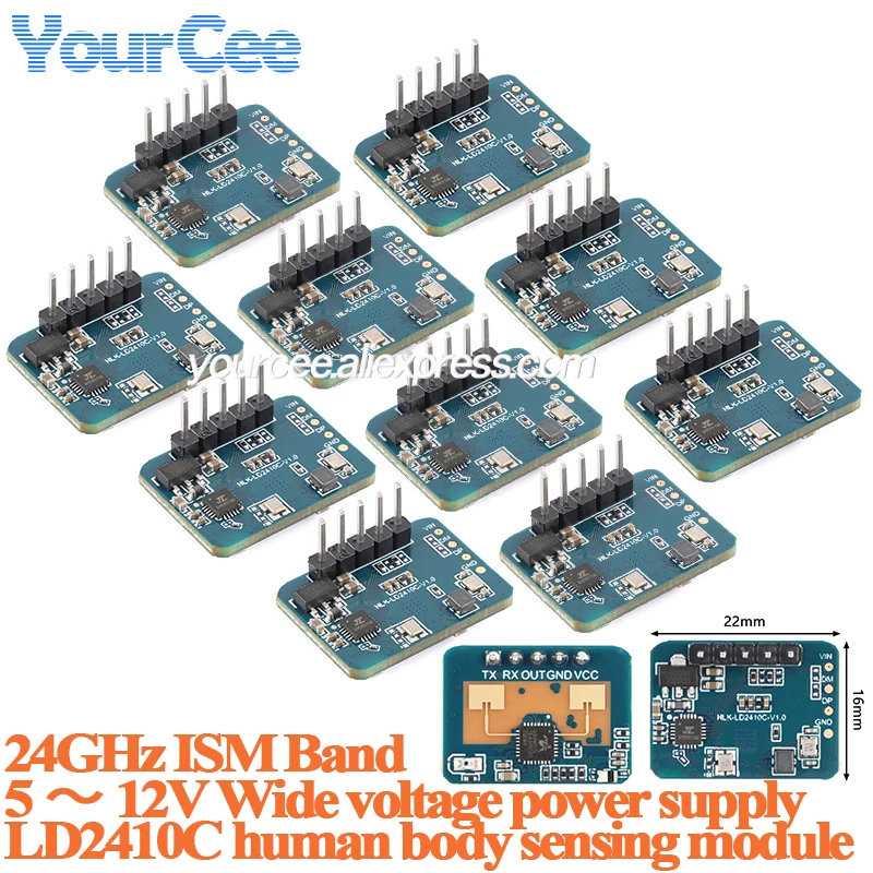 10 uds/1 unidad LD2410C 24Ghz Sensor de presencia humana HLK-LD2410C módulo de Radar de onda milimétrica detección de movimiento de latido del corazón sin contacto