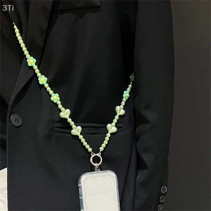 Bandolera Universal antipérdida con cuentas de flores y corazón de amor, cadena larga para teléfono, funda para teléfono, bolsas, colgantes, decoración, regalos - imagen 5