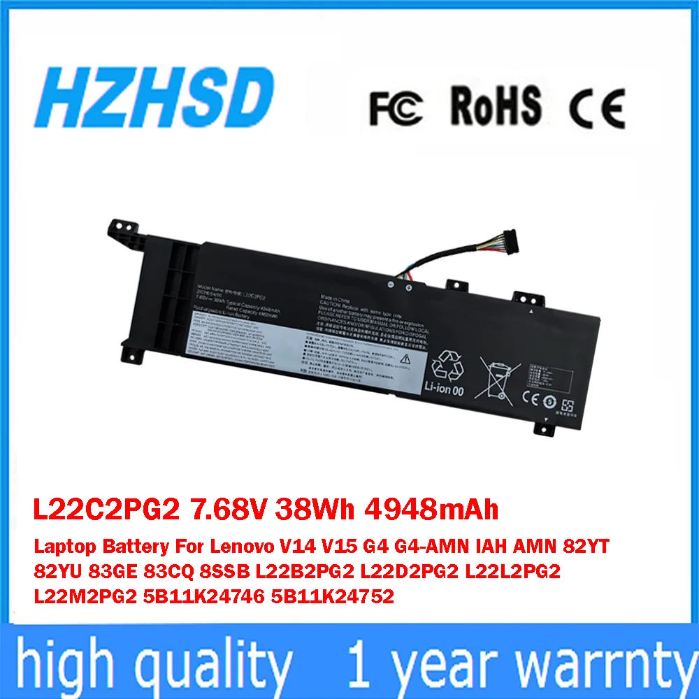 L22C2PG2 7,68 V 38Wh 4948mAh batería del ordenador portátil para Lenovo V14 V15 G4 G4-AMN IAH 82YT 82YU 83GE 83CQ 8SSB L22B2PG2 L22D2PG2 L22L2PG2