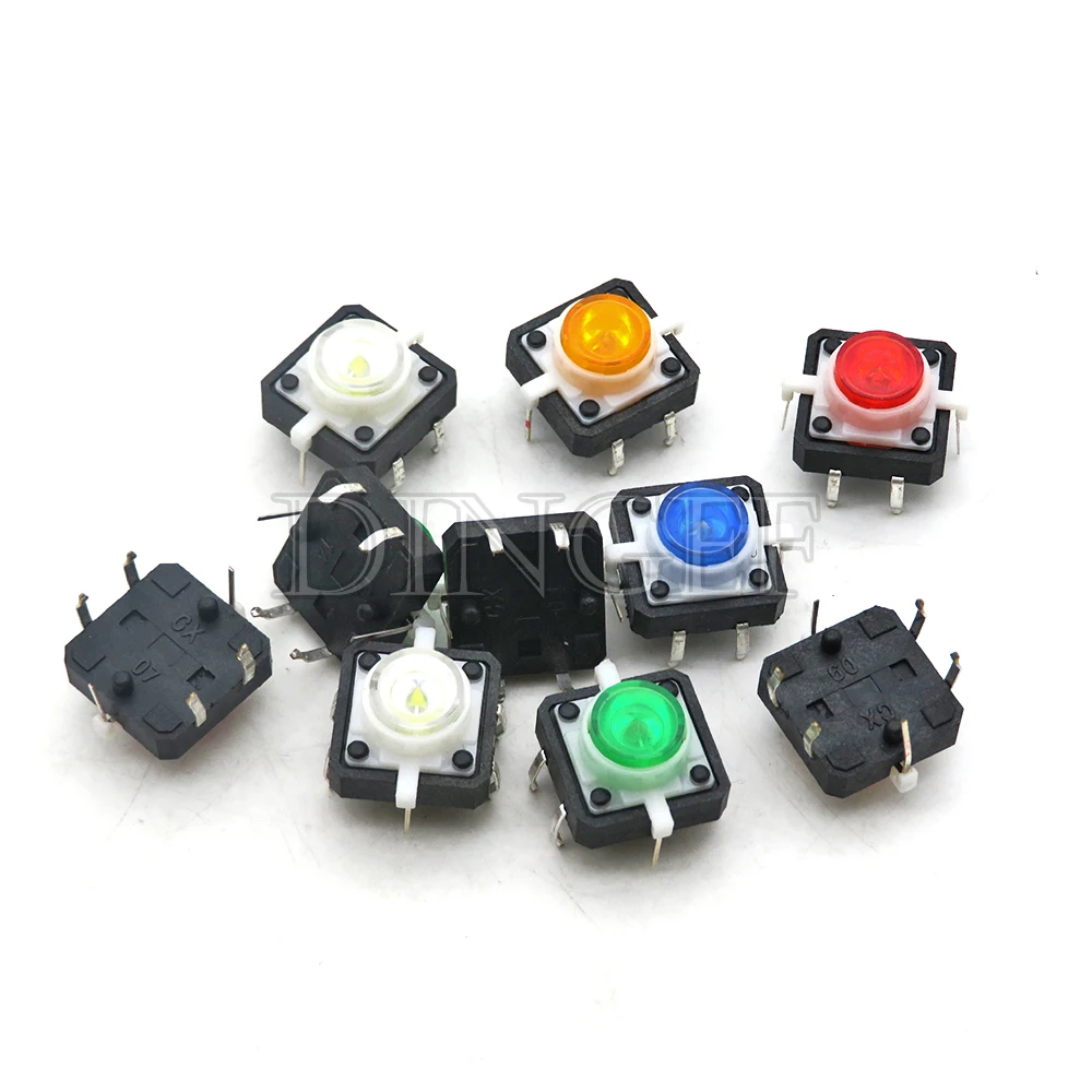 5 uds 12X12X7,3mm interruptor de botón táctil momentáneo LED 5 colores 12*12*7,3mm 12*12*7,3 rojo verde azul amarillo blanco - imagen 5