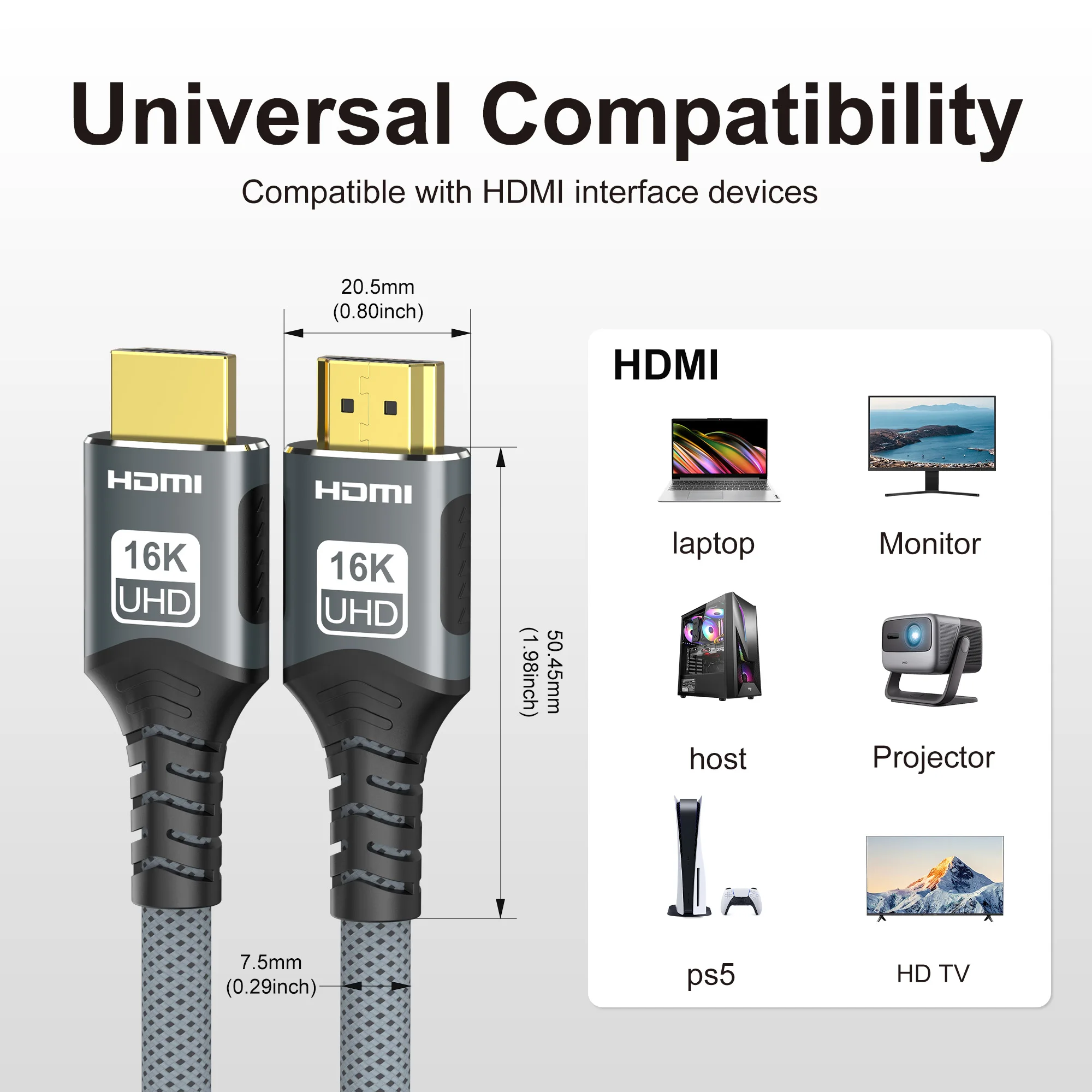 Cable Compatible con HDMI de 16K, 96Gbps, Ultra alta velocidad, HDMI 2,2, 16K @ 30Hz/60Hz, 8K @ 120Hz para PS5 3080 eARC HDR, vídeo, PC, portátil, TV Box - imagen 2