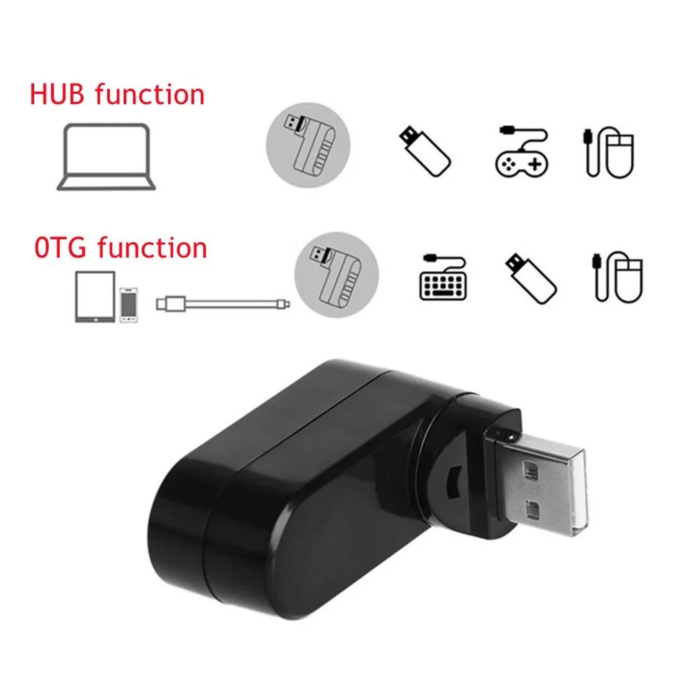 PzzPss Mini HUB USB 2.0 3 Puertos Adaptador Divisor Giratorio Alta Velocidad Portátil Notebook PC Accesorios Ordenador - imagen 2