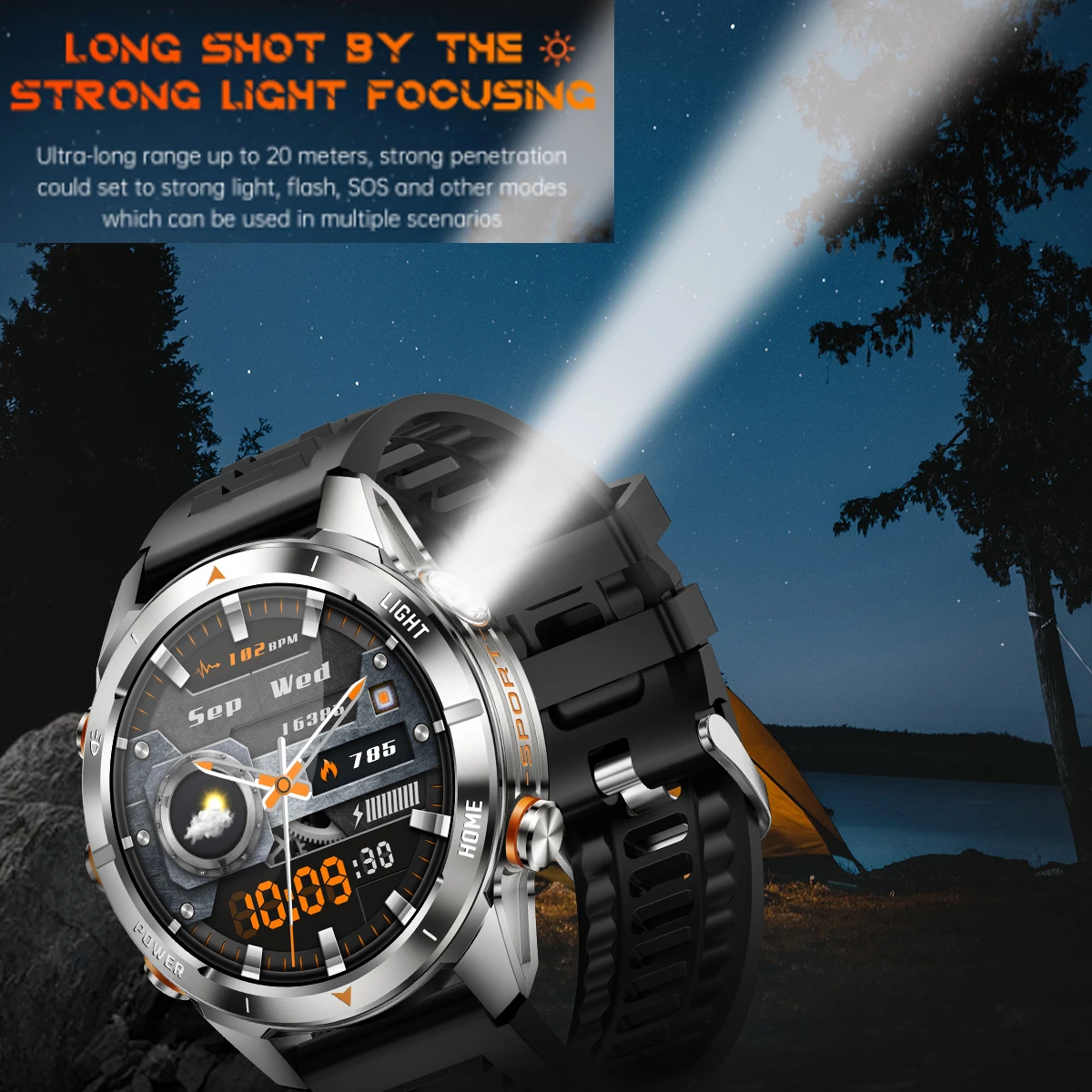 696 deportes al aire libre relojes inteligentes impermeables para hombres linterna de luz fuerte ritmo cardíaco salud Fitness música mujeres BT llamada reloj inteligente - imagen 2