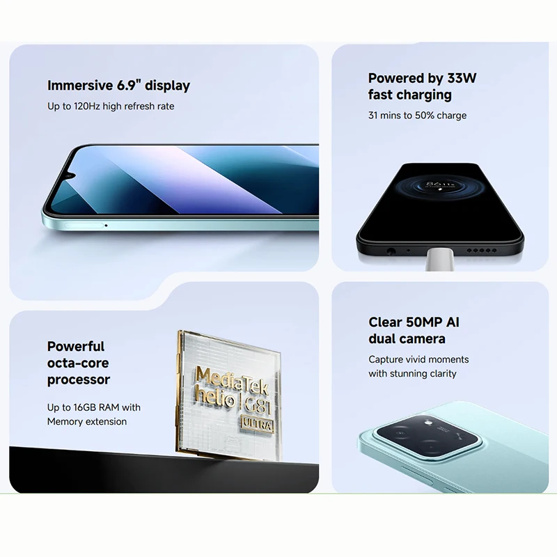 Versión Global POCO C85 8GB 256GB Smartphone 50MP AI Cámara Dual 33W Carga Rápida 6000mAh Batería HyperOS 2 - imagen 2