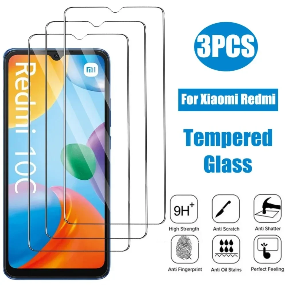 3 uds vidrio templado para Xiaomi Redmi 12C 13C 10A 10C 9A 9C 9T 8A Protector de pantalla para Redmi Note 10 11 12 13 Pro 10S 11S vidrio