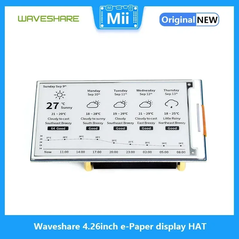Raspberry Pi Sombrero con pantalla de papel electrónico de 4,26 pulgadas, Waveshare 800x480, negro/blanco, interfaz SPI de baja potencia, amplio ángulo de visión - imagen 2