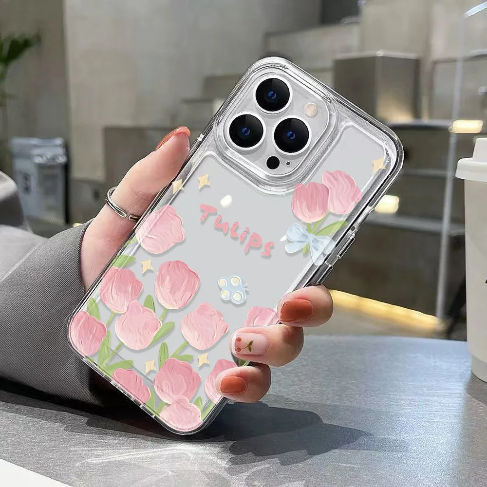 Funda de teléfono pintada con tulipán para iPhone 13, 11, 16 Pro Max, 15, 14, 12, 16promax, 15promax, Funda transparente de silicona suave a prueba de golpes - imagen 2