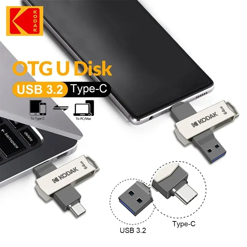 Unidad flash USB KODAK 3,2 tipo A tipo C 32GB 64GB 128GB Pen Drive para PC Android Smartphone Memory Stick almacenamiento disco U - imagen 5