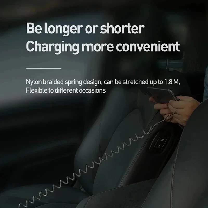 Cable USB de carga rápida elástico con resorte para coche, Cable de datos para iPhone 14 11 12 13 Pro Max 7 8 14 Plus X XR XS - imagen 4