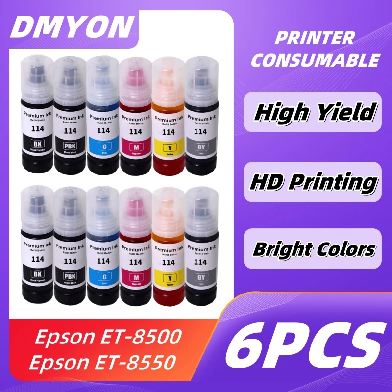 Tinta de repuesto de tinte T114 114, Compatible con botella a base de agua, tinta de repuesto T114 114 para tinta de impresora Epson Ecotank ET-8500 ET-8550