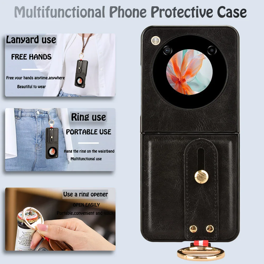 Funda de cuero con soporte de pulsera de lujo para ZTE Nubia Flip 5G, funda con anillo abridor, Coque Fundas Capa - imagen 3