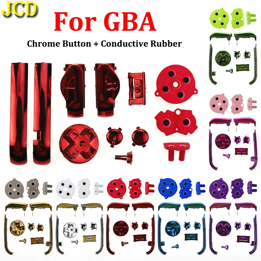 JCD para Gameboy Advance GBA teclados de repuesto L R A B D almohadillas botón de encendido y apagado cromado con goma conductora