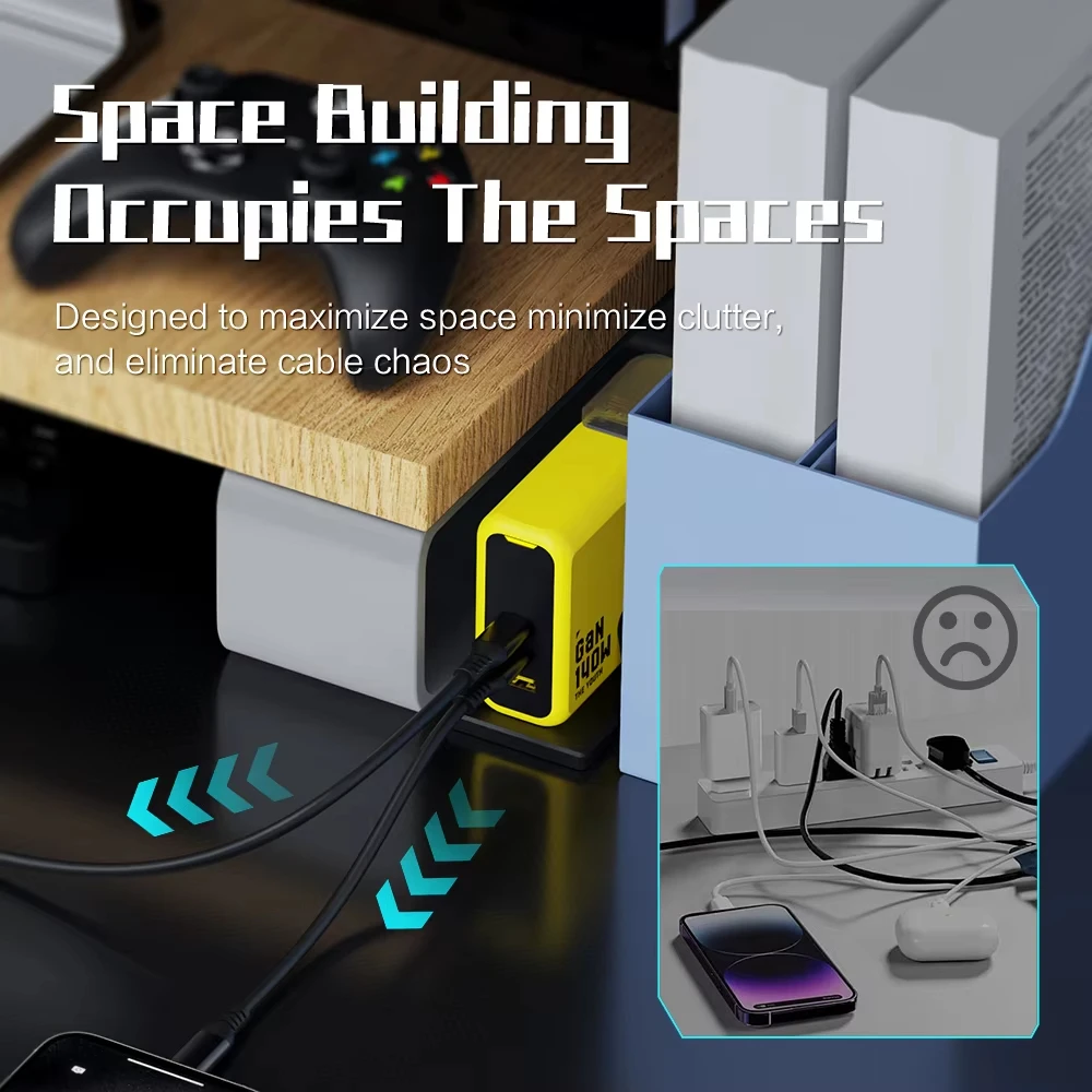 Soporte ajustable, Kit de soporte adaptador de escritorio con cable de extensión hembra a macho para cargador Ugreen CUKTECH de 140W Gan, enchufe estadounidense - imagen 5