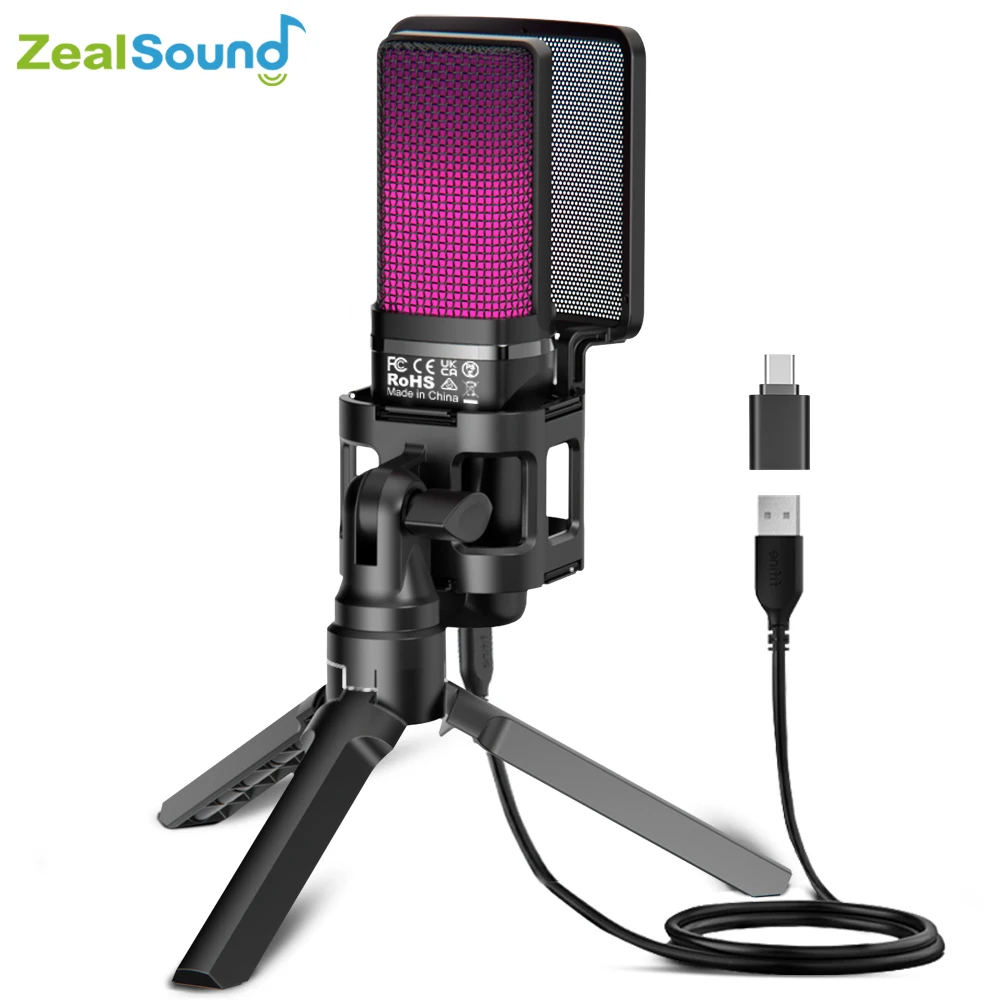 Zealsound Micrófono Gaming RGB USB Condensador PC PS4 PS5
