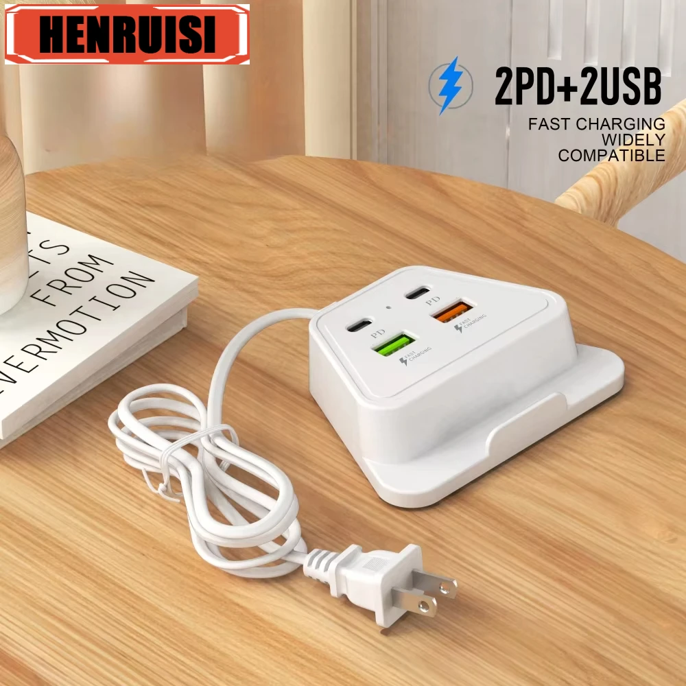 Regleta tipo C con soporte para teléfono, adaptador de teléfono con enchufe USB multipuerto para iPhone, Xiaomi, Huawei, Samsung, cargador de teléfono móvil