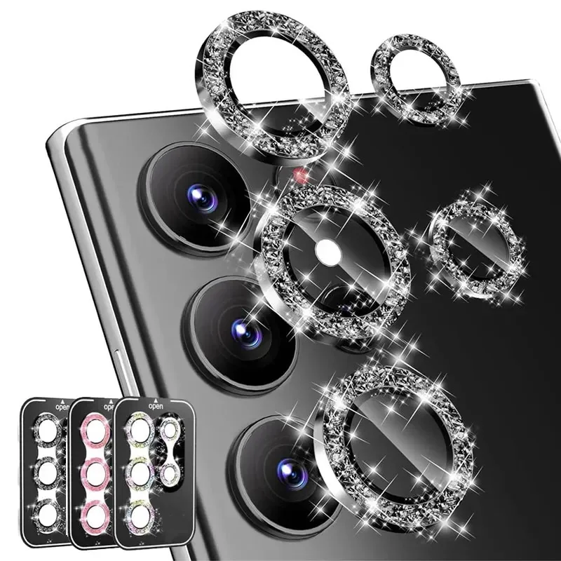 Cristal de lente con purpurina de diamante para Samsung Galaxy S24 25Ultra Plus, Protector de cámara transparente HD para Samsung S24 Plus, película de lente de anillo