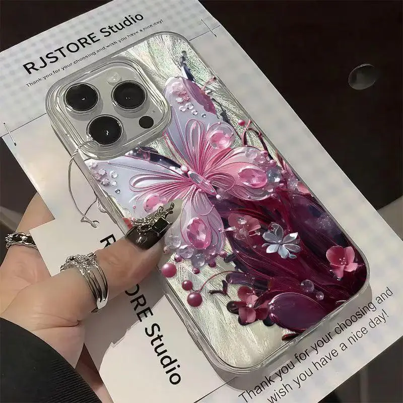 Funda de teléfono IMD de tul con diseño artístico de mariposa chapada en oro para Xiaomi Mi 11 Lite5G 14T 13T Poco X6 X5 M6 Pro F7 X7