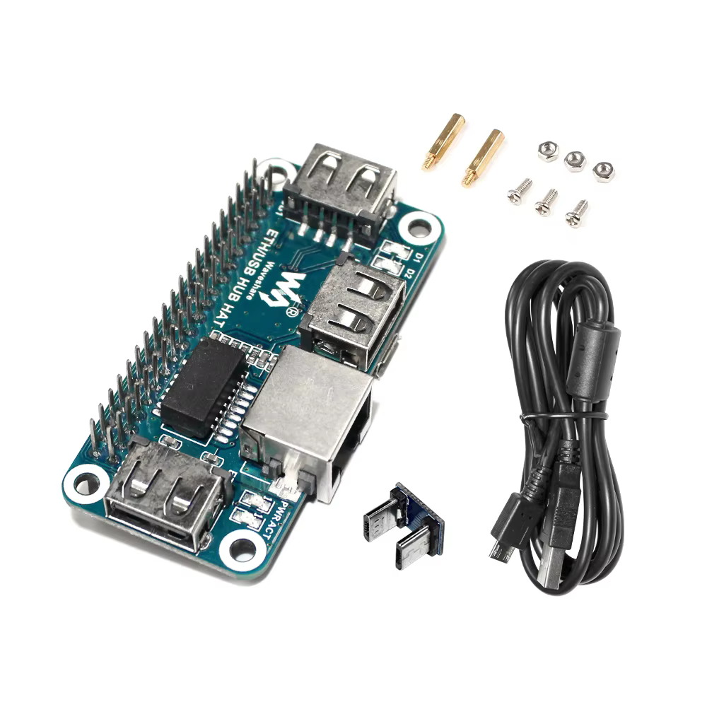 Ejemplo de montaje del concentrador USB Ethernet en una Raspberry Pi