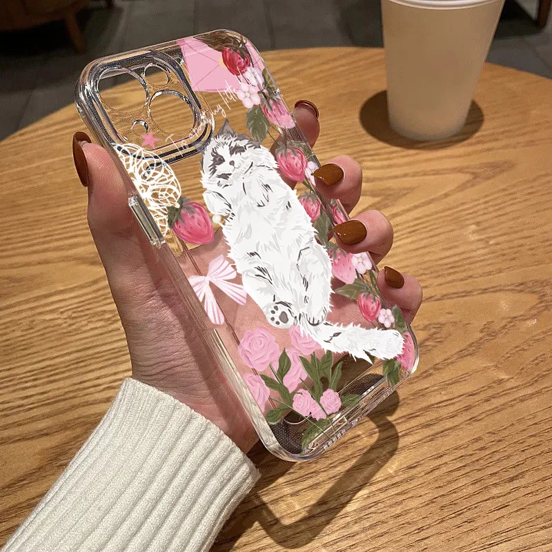 Funda de teléfono suave con diseño de gato y flores para Samsung S25 S24 Ultra A56 A36 A26 S21 S20 FE S10 Plus S23 S22 A16 A55 A54 A53 - imagen 5