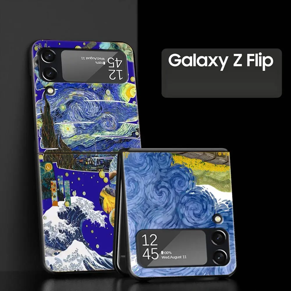 Funda de teléfono de regalo para Samsung Galaxy Z Flip, 4 pliegues, carcasa de PC dura negra para Samsung Z Flip 3 5G, funda de arte estético Van Gogh Starry - imagen 2
