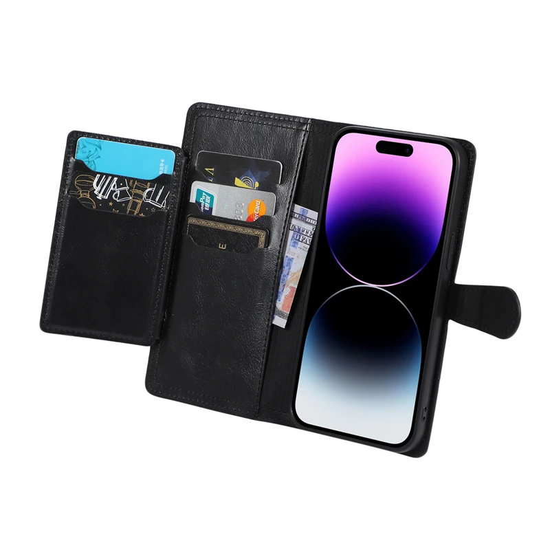 Funda de cuero con tapa y cremallera para IPhone 17 16 15 14 13 11 Pro Max Plus 12 Mini 16e 16Pro ProMax, funda para teléfono con soporte - imagen 2