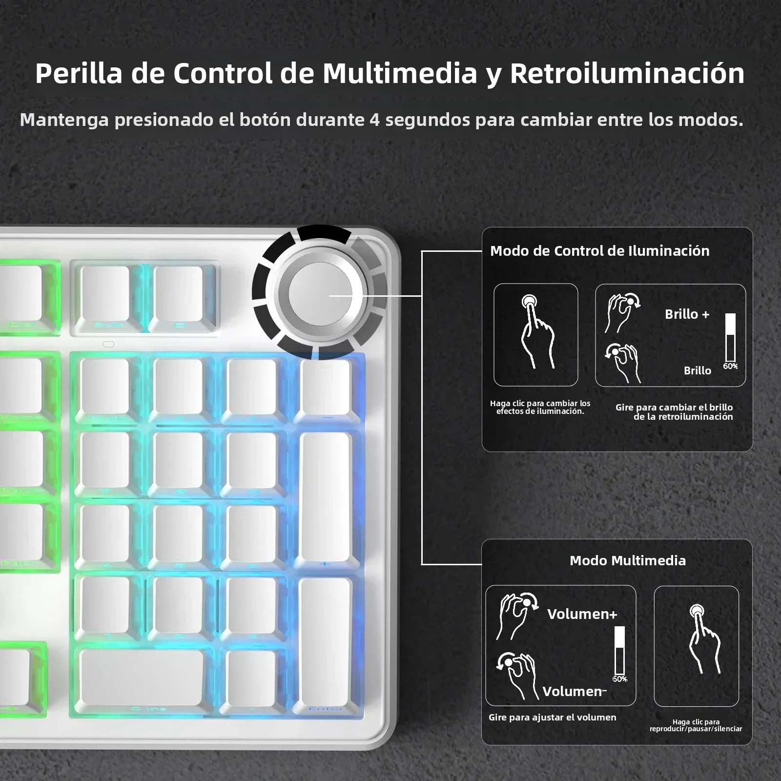 AULA F99Pro Estructura de junta de teclado de bajo ruido Teclado mecánico RGB de intercambio en caliente con perilla multimedia - imagen 5