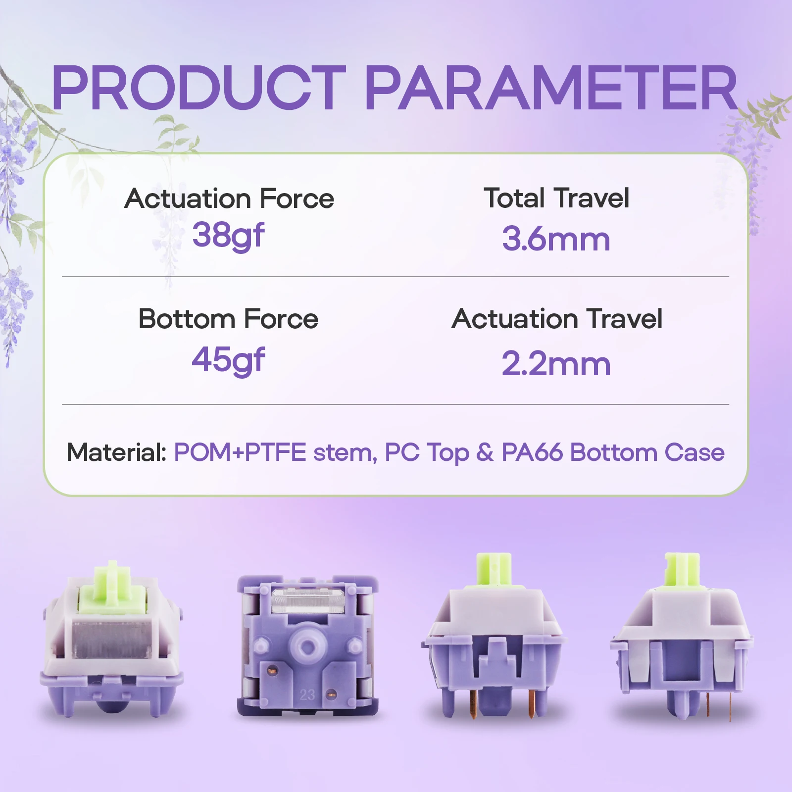 35 piezas EPOMAKER Wisteria V2 lineal prelubricado 5 pines 38gf difusor de rayos interruptor cremoso juego de interruptores de teclado para teclados - imagen 3