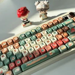 Teclas navideñas de caramelo de jengibre, teclas de perfil MOA, Retro, rojo y verde, Teclado mecánico, sublimación térmica, lindo, PBT, 키캡