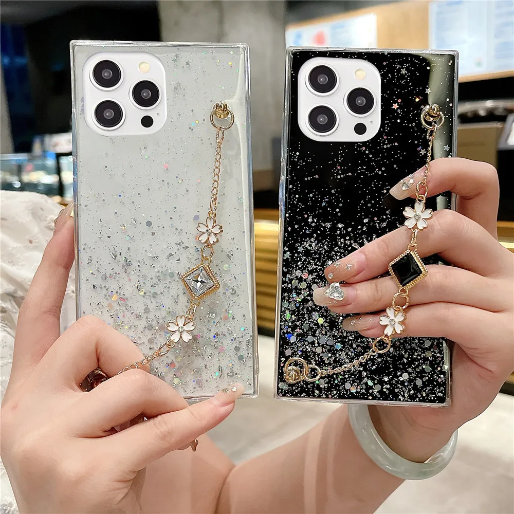 Funda de teléfono con pulsera de flores de diamante 3D para Huawei P50 P30 P20 Lite Mate 20 Pro Nova 8 9 SE 11 12 Pro, funda de silicona con purpurina de lentejuelas - imagen 2