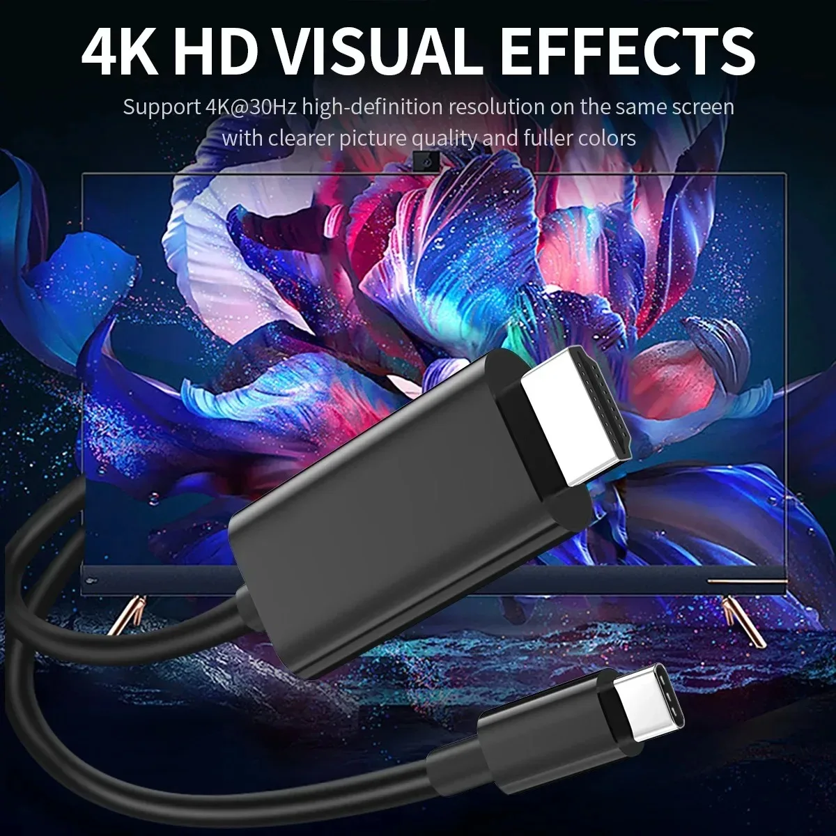 Adaptador de Cable USB C tipo C a HDMI, 4K, 60Hz, Ethernet de alta velocidad, Cable compatible con HDMI para proyector, HDTV, tableta, Smart TV Stick - imagen 3