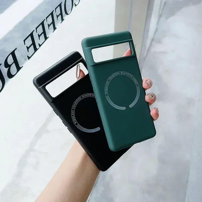 Funda de teléfono Magesafe para Google Pixel 8 8A 7 7A 6 6A 5 5A Pro flocado interno silicona carga inalámbrica magnética funda trasera suave - imagen 2