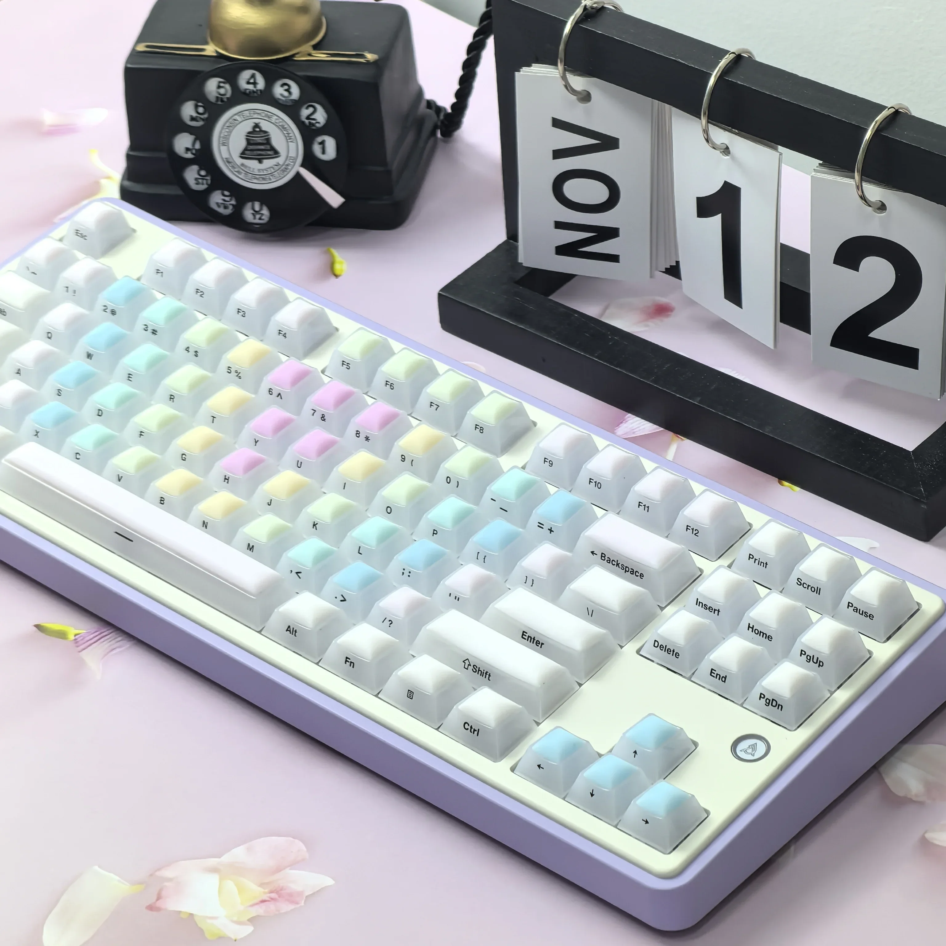 Tapa de tecla mate transparente, tapa de tecla de caramelo suave de arcoíris, teclas grabadas con lado blanco translúcido, Pc de cereza, 124 teclas, bonitas teclas DIY - imagen 5