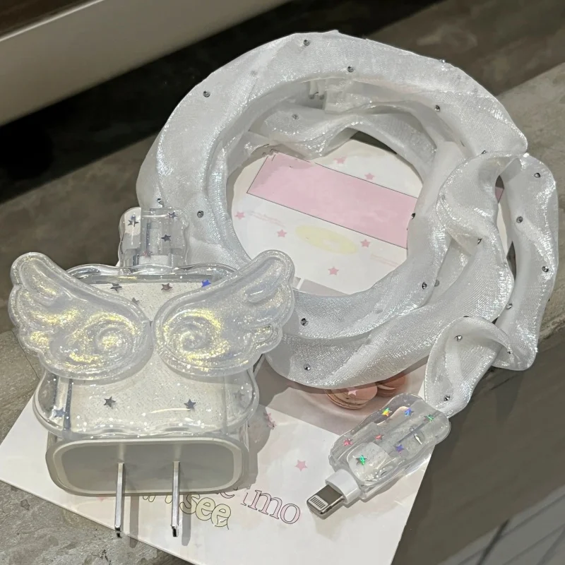 Funda de cargador kawaii 3D Wing Glitter Star TPU para IPhone 11 12 13 14 15 16 17 18W-20W funda protectora de carga rápida funda de cargador - imagen 3