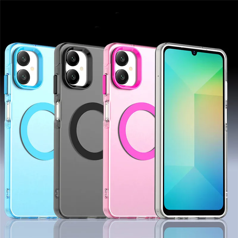 Para Samsung Galaxy A06 4G funda para Samsung A06 A16 A26 A36 A56 cubierta Color caramelo translúcido mate magnético a prueba de golpes parachoques